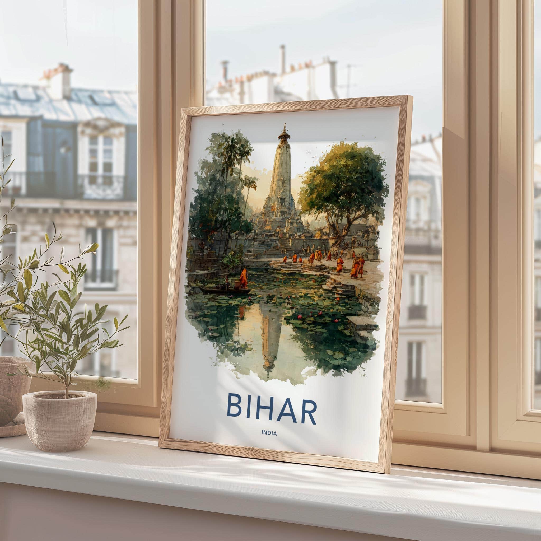 Bihar Poster - India Travel Art - Bihar Temple Lily Pond Wall Decor