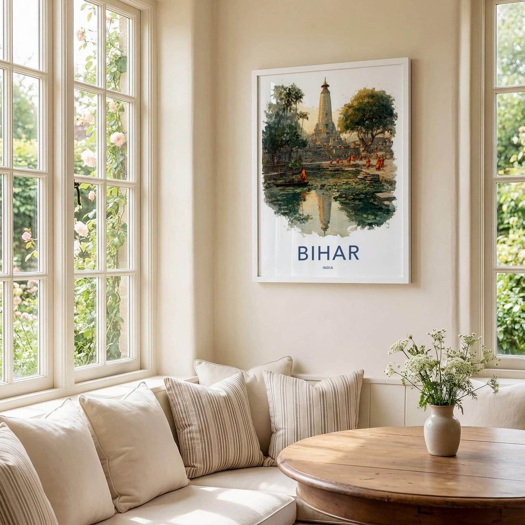 Bihar Poster - India Travel Art - Bihar Temple Lily Pond Wall Decor