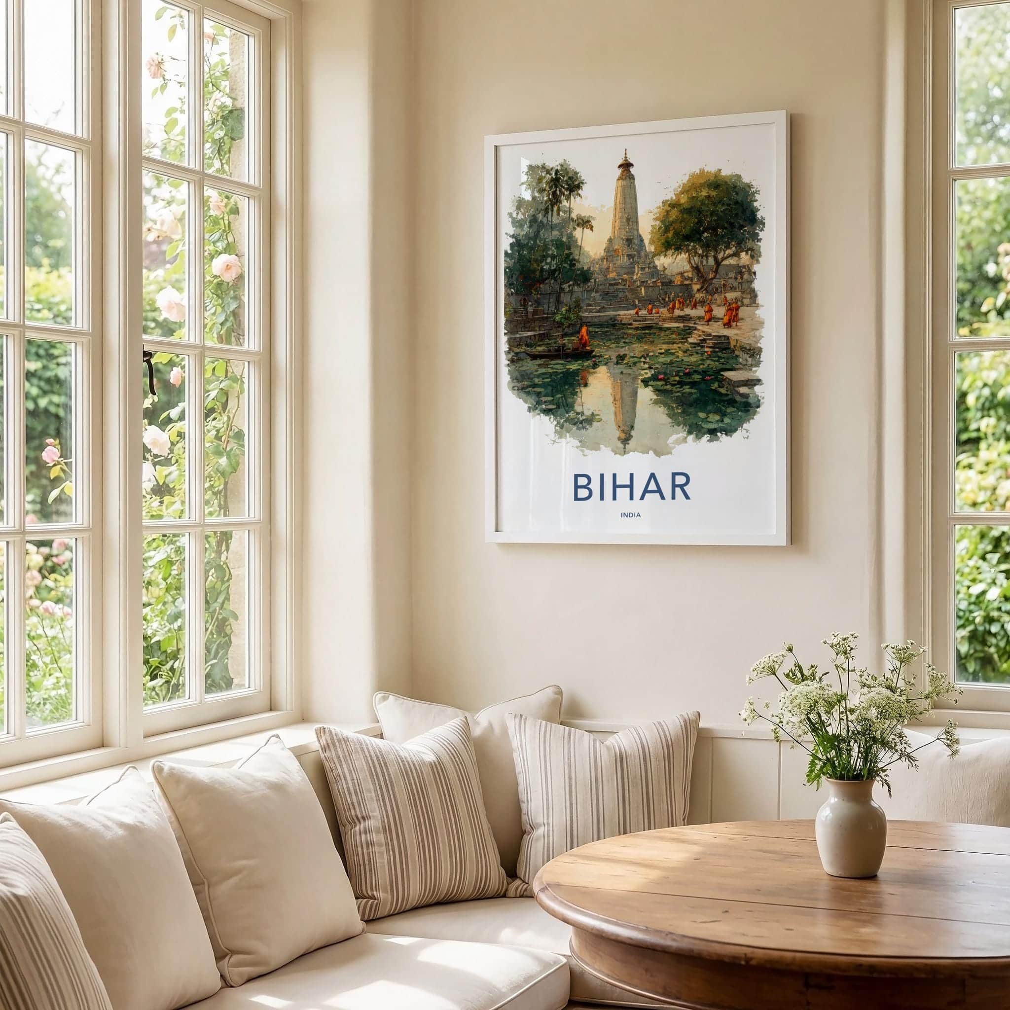 Bihar Poster - India Travel Art - Bihar Temple Lily Pond Wall Decor