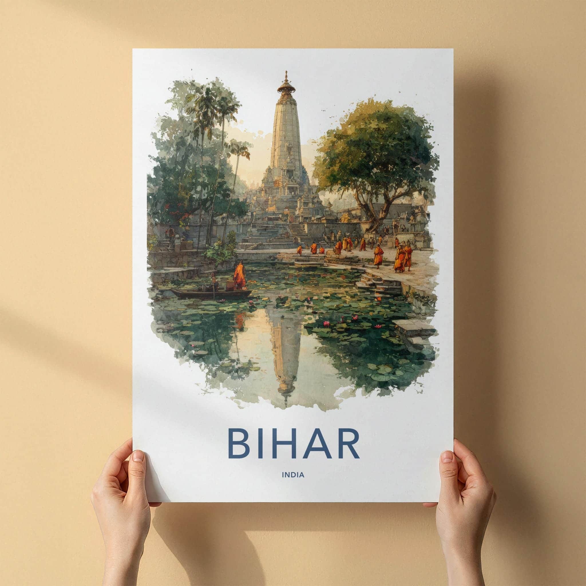 Bihar Poster - India Travel Art - Bihar Temple Lily Pond Wall Decor