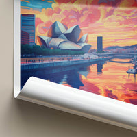 Bilbao Poster - Spain Travel Art - Guggenheim River Sunset Home Decor