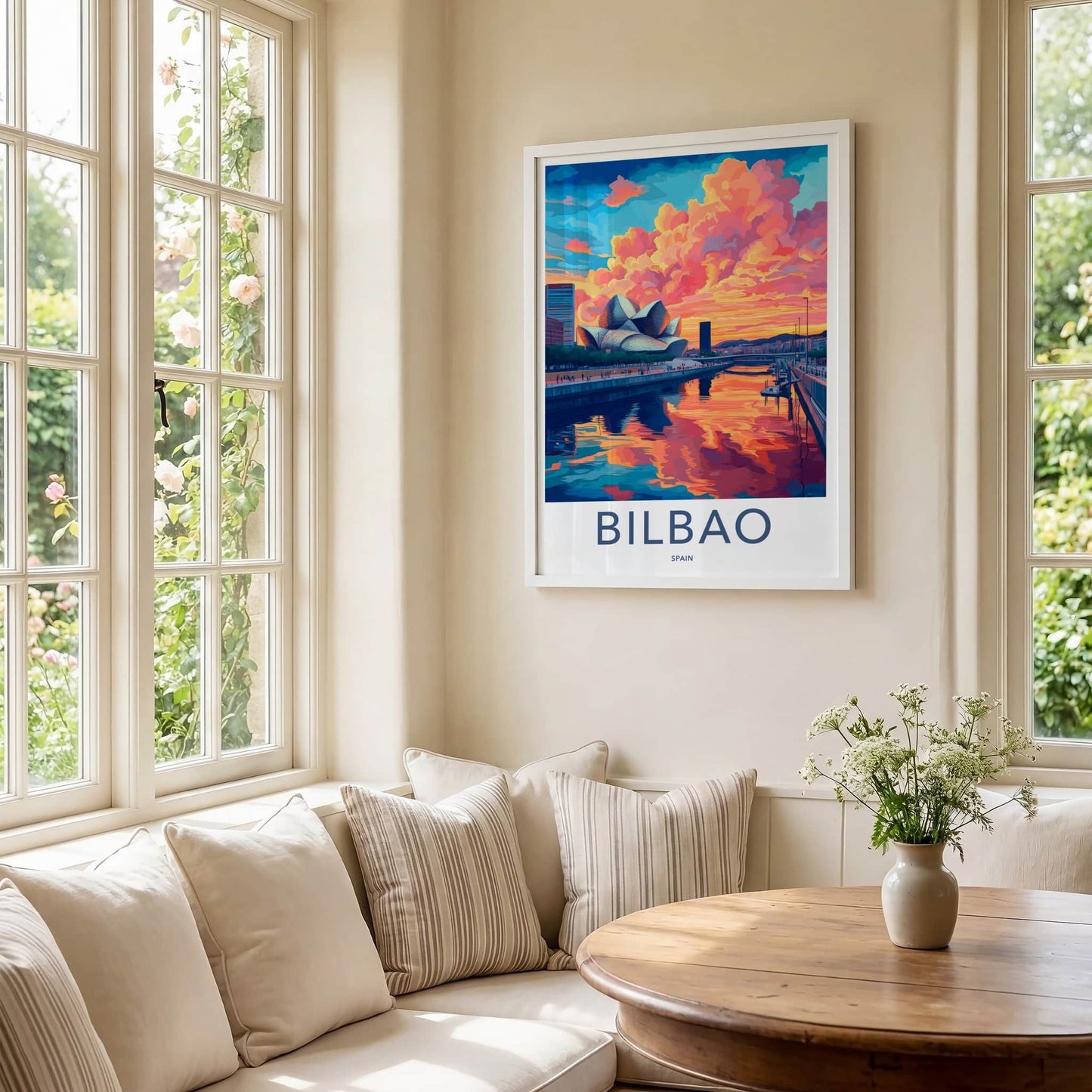 Bilbao Poster - Spain Travel Art - Guggenheim River Sunset Home Decor