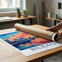Bilbao Poster - Spain Travel Art - Guggenheim River Sunset Home Decor