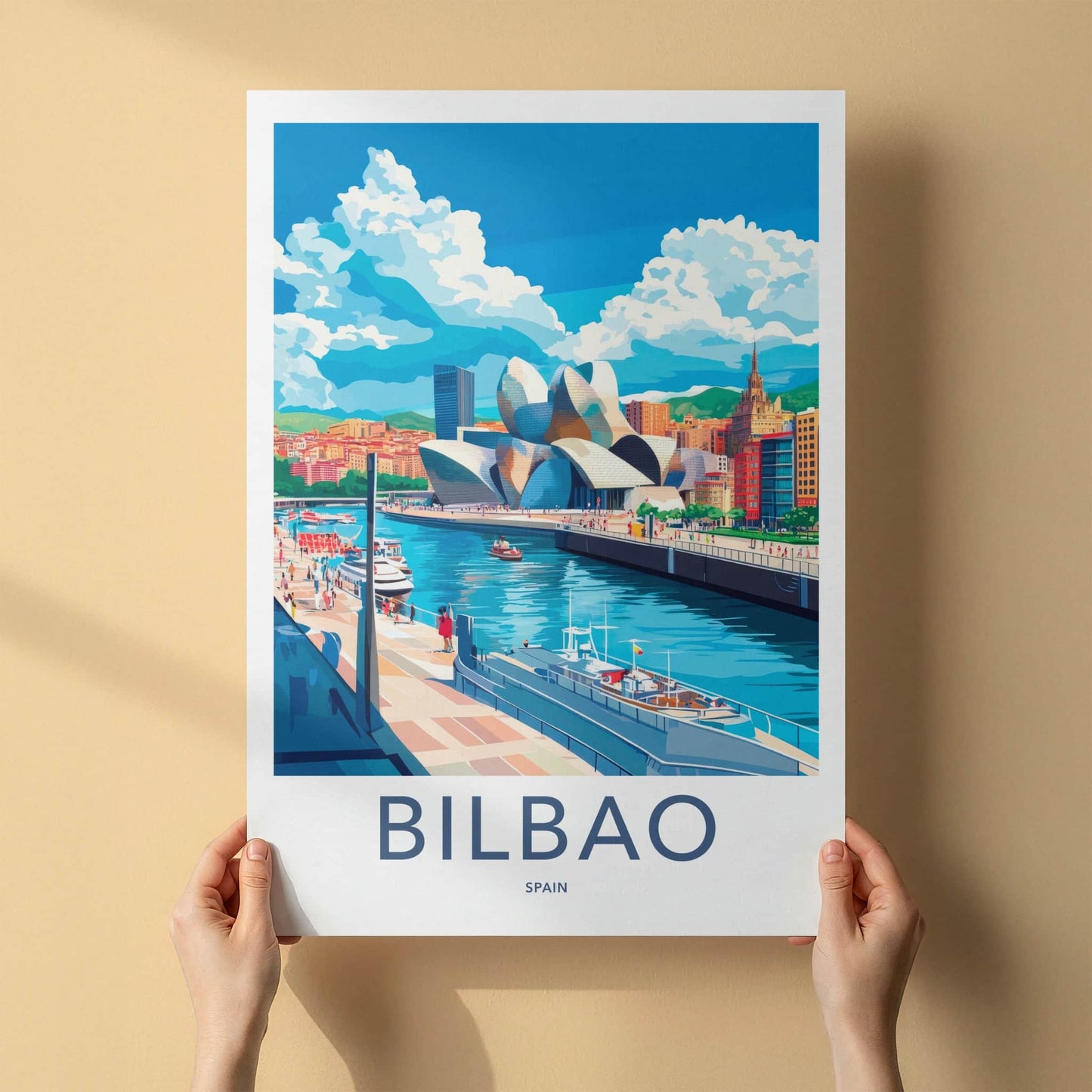Bilbao Poster - Spain Travel Art - Guggenheim Riverfront Museum Home Decor