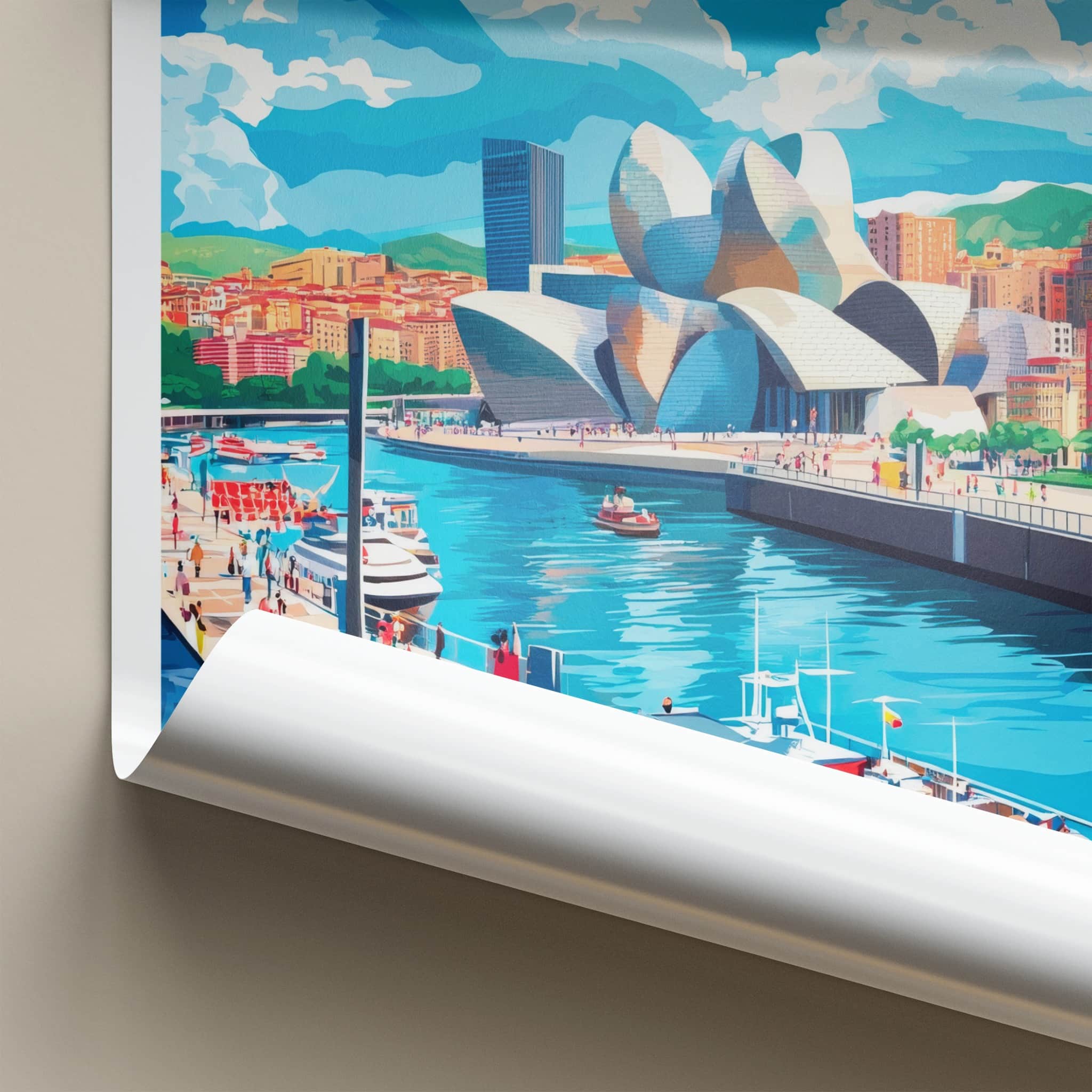 Bilbao Poster - Spain Travel Art - Guggenheim Riverfront Museum Home Decor
