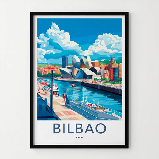 Bilbao Poster - Spain Travel Art - Guggenheim Riverfront Museum Home Decor