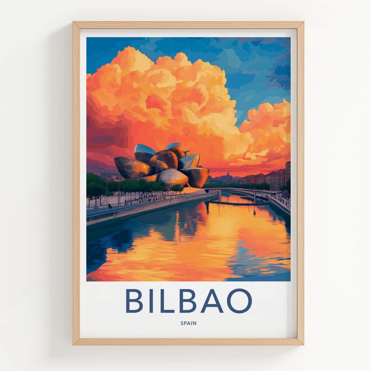 Bilbao Poster - Spain Travel Art - Guggenheim Vibrant Sunset Home Decor