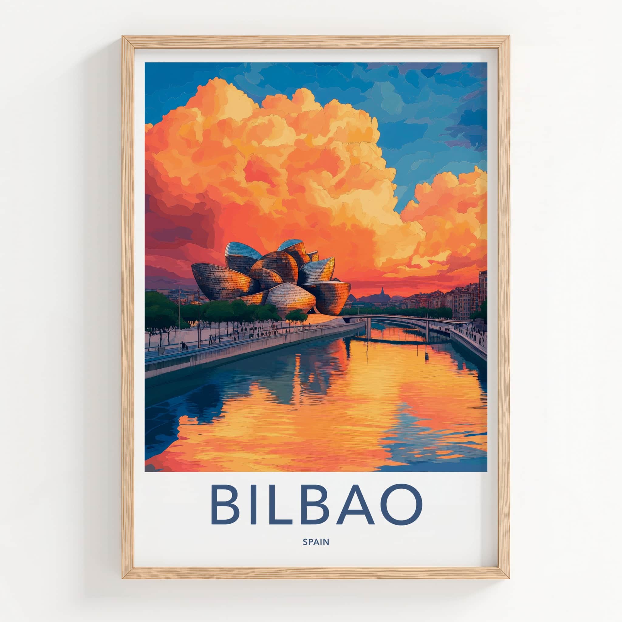 Bilbao Poster - Spain Travel Art - Guggenheim Vibrant Sunset Home Decor