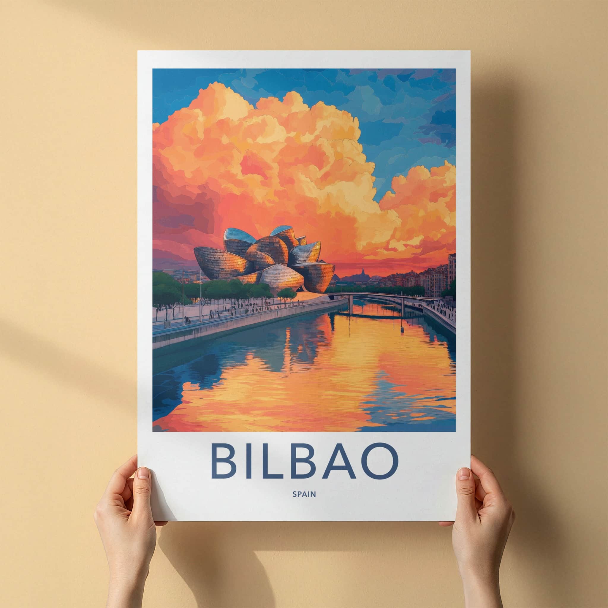 Bilbao Poster - Spain Travel Art - Guggenheim Vibrant Sunset Home Decor