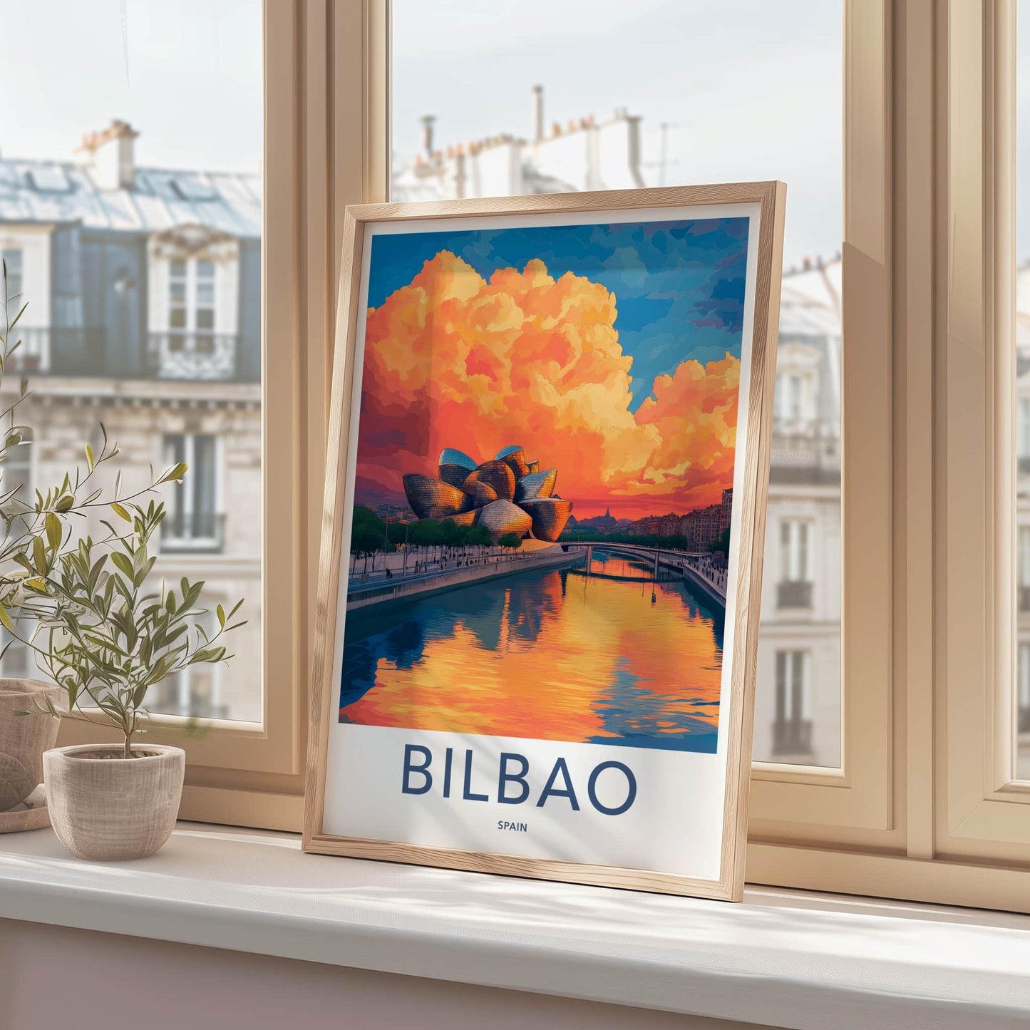 Bilbao Poster - Spain Travel Art - Guggenheim Vibrant Sunset Home Decor