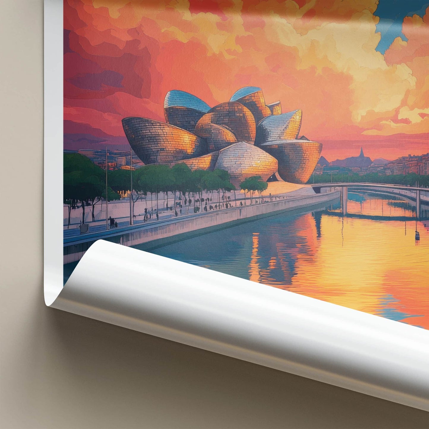 Bilbao Poster - Spain Travel Art - Guggenheim Vibrant Sunset Home Decor