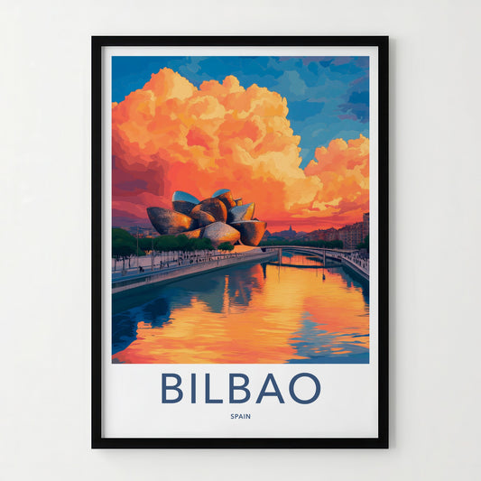 Bilbao Poster - Spain Travel Art - Guggenheim Vibrant Sunset Home Decor