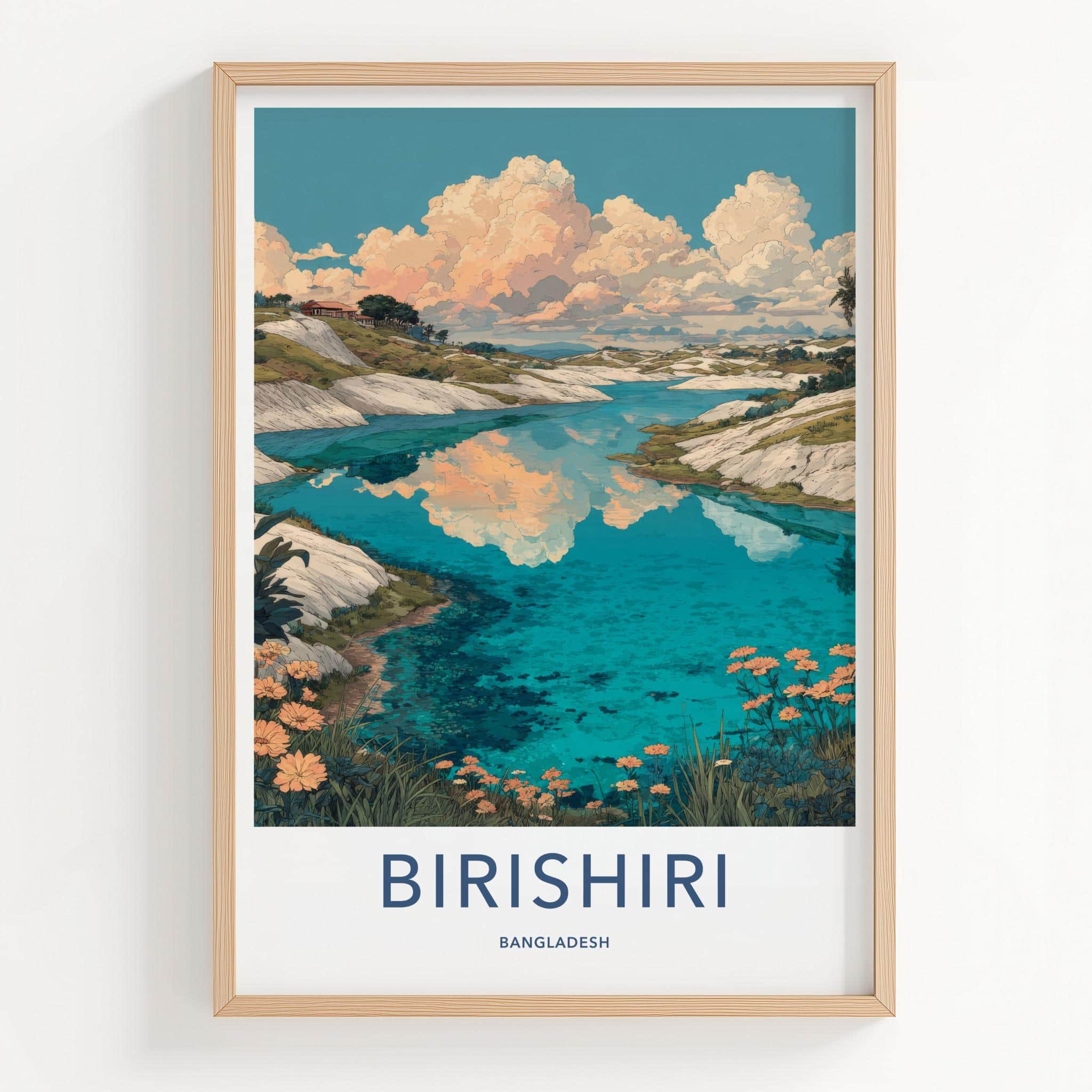 Birishiri Poster - Bangladesh Travel Art - Cloud Reflecting Lake Home Decor