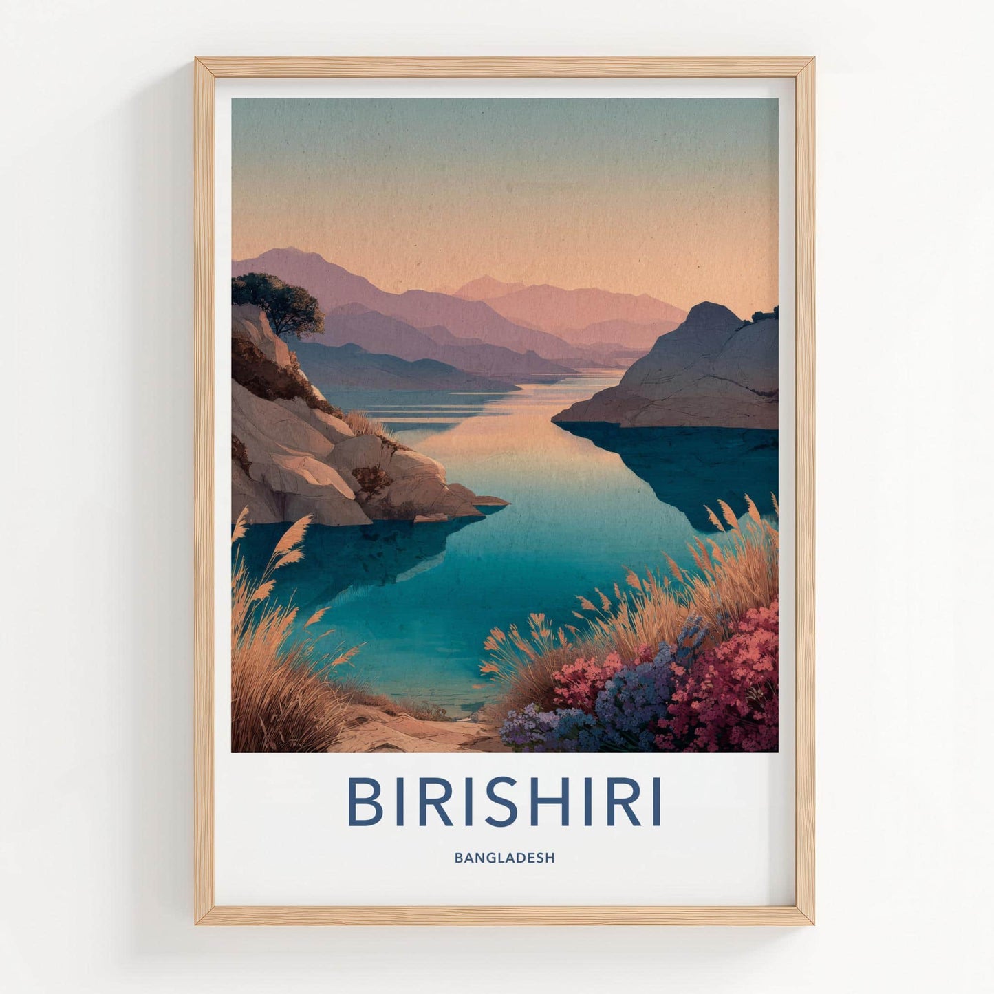 Birishiri Poster - Bangladesh Travel Art - Pastel Mountain Waters Home Decor