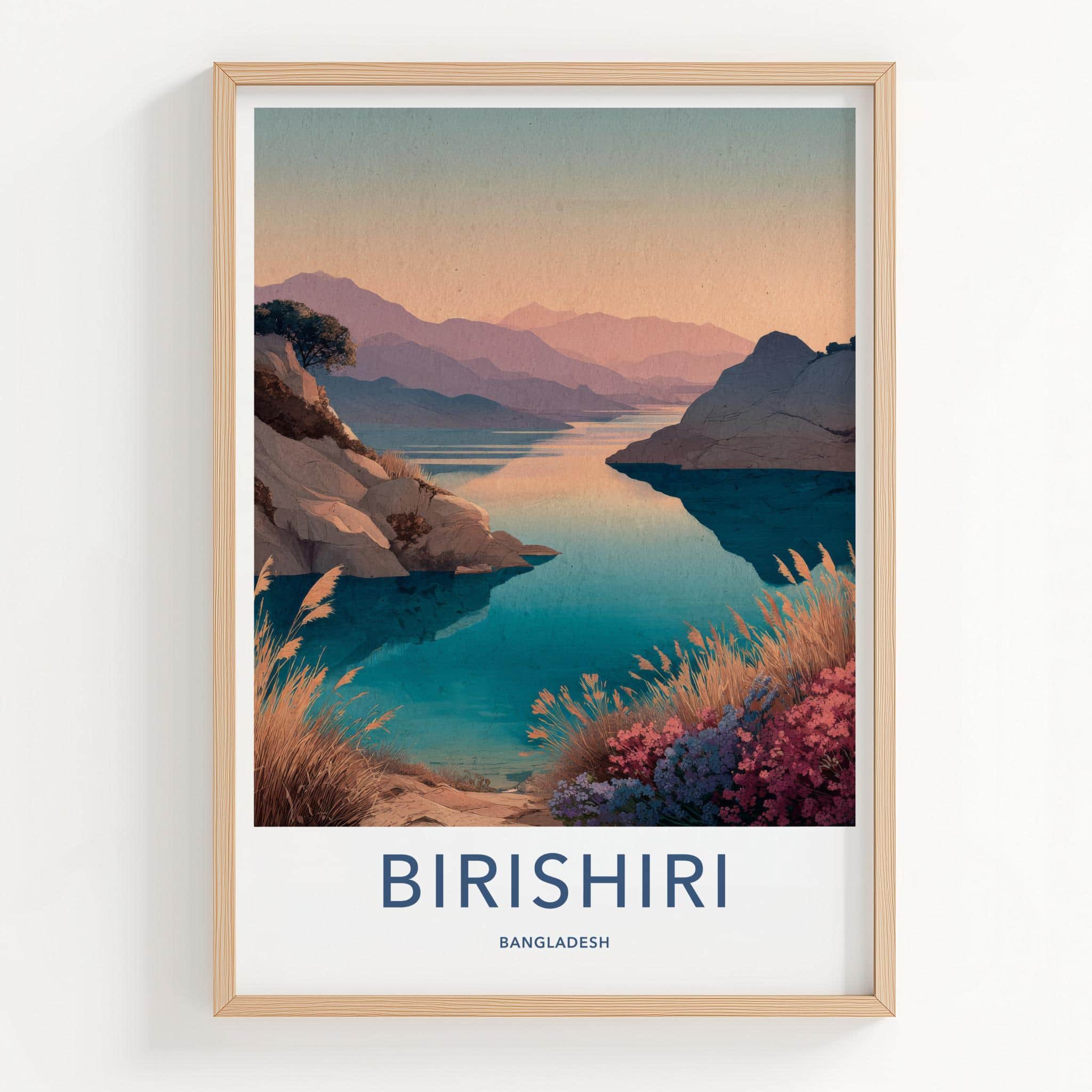 Birishiri Poster - Bangladesh Travel Art - Pastel Mountain Waters Home Decor