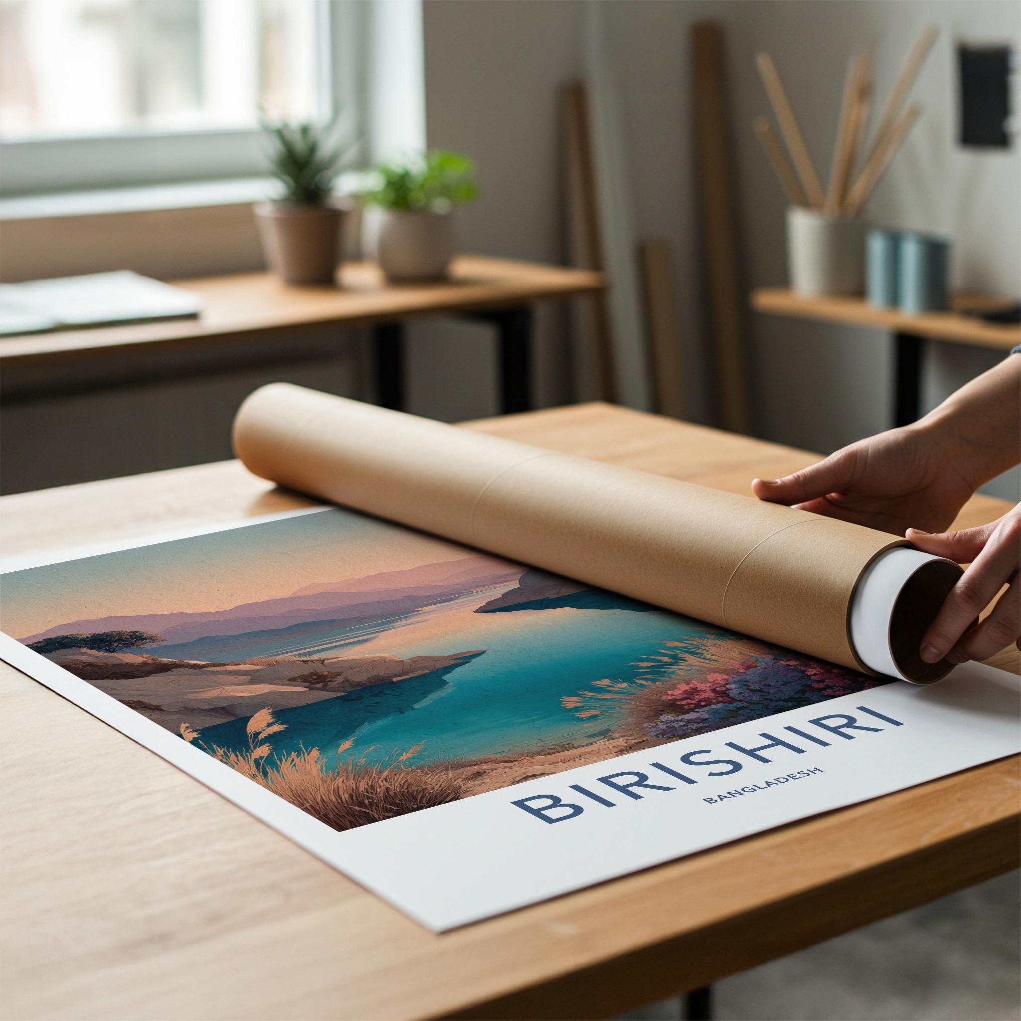 Birishiri Poster - Bangladesh Travel Art - Pastel Mountain Waters Home Decor