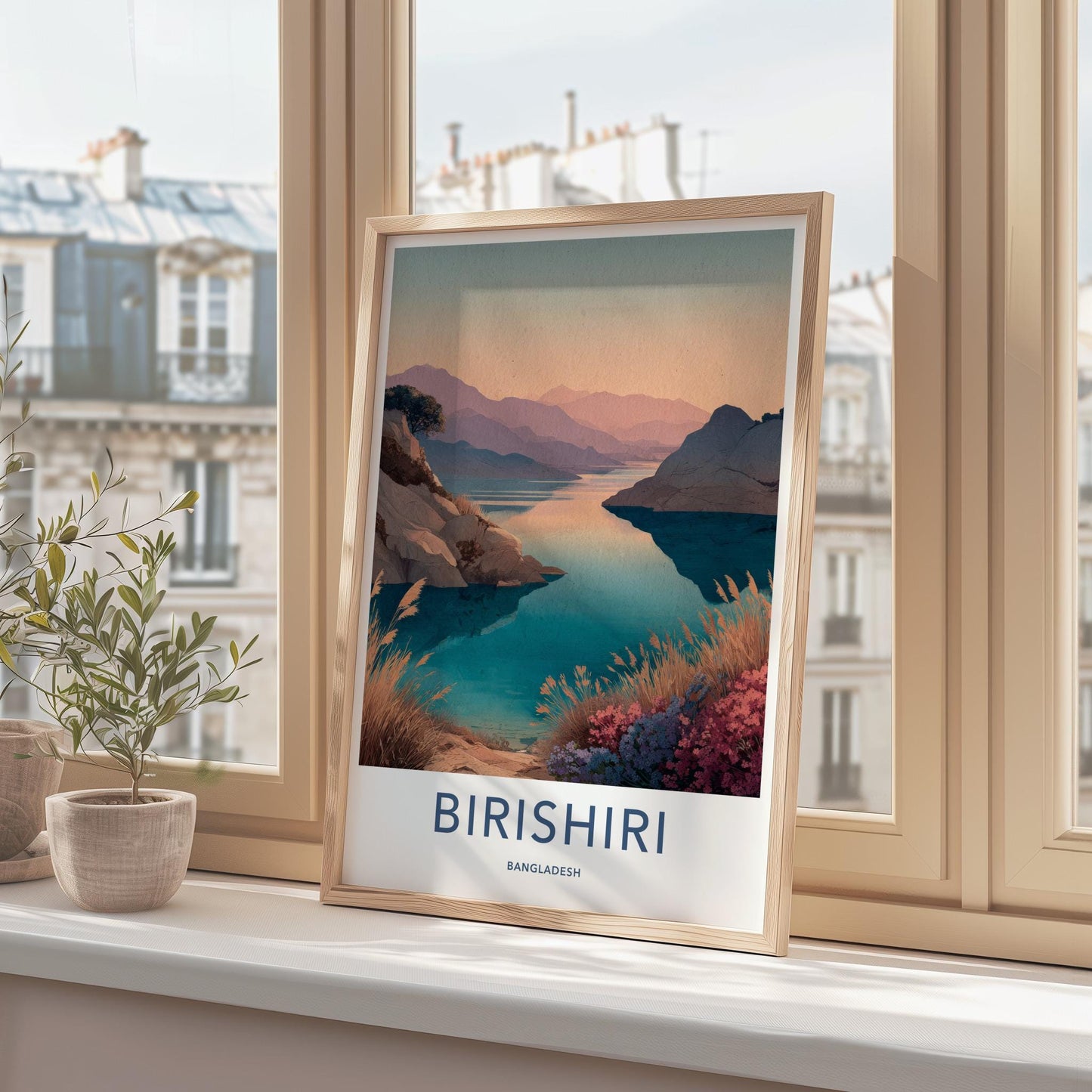 Birishiri Poster - Bangladesh Travel Art - Pastel Mountain Waters Home Decor