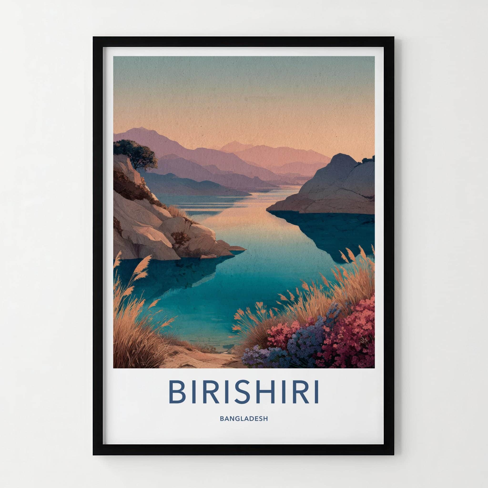 Birishiri Poster - Bangladesh Travel Art - Pastel Mountain Waters Home Decor