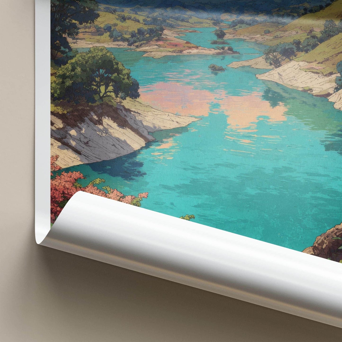Birishiri Poster - Bangladesh Travel Art - Vibrant river hills Home Decor