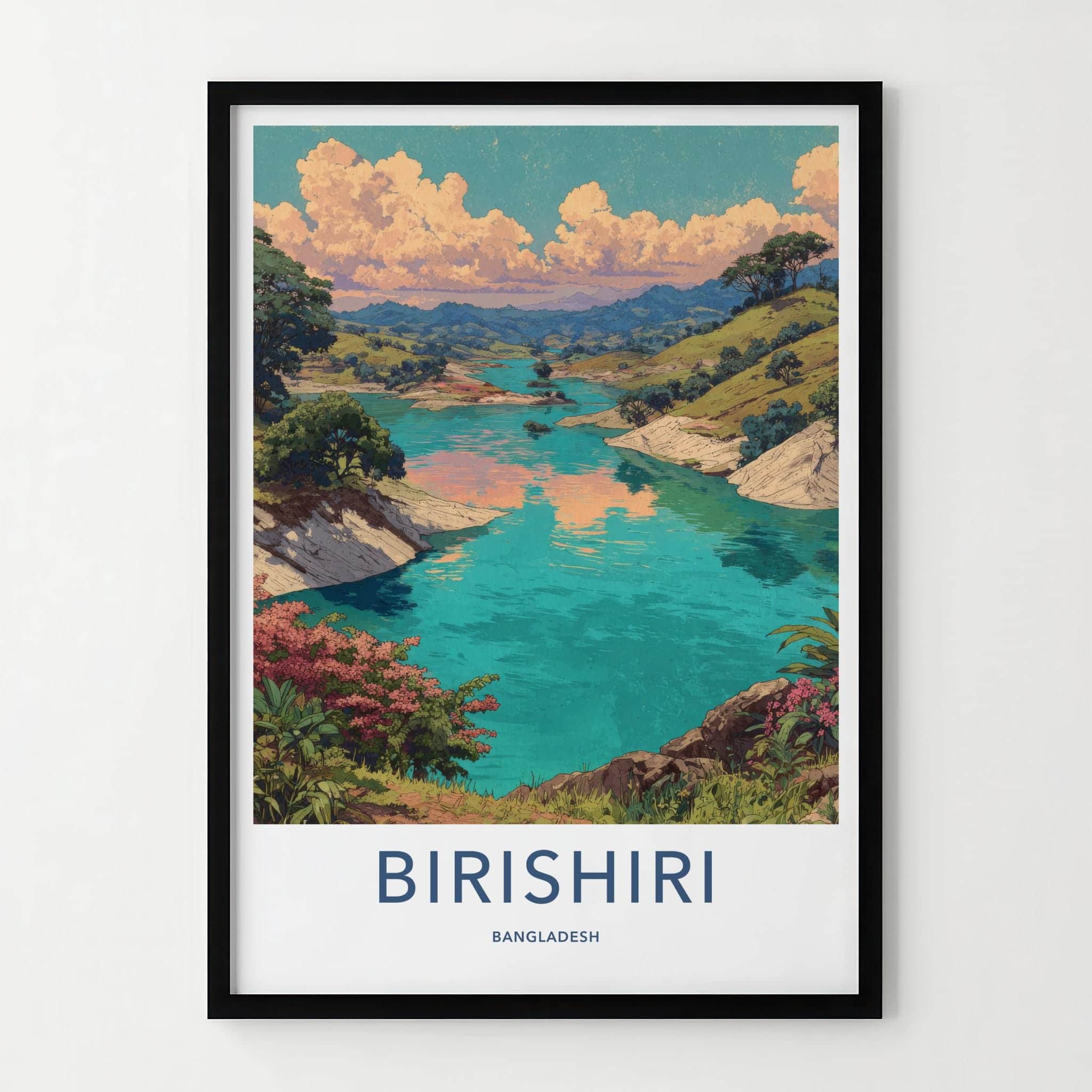 Birishiri Poster - Bangladesh Travel Art - Vibrant river hills Home Decor