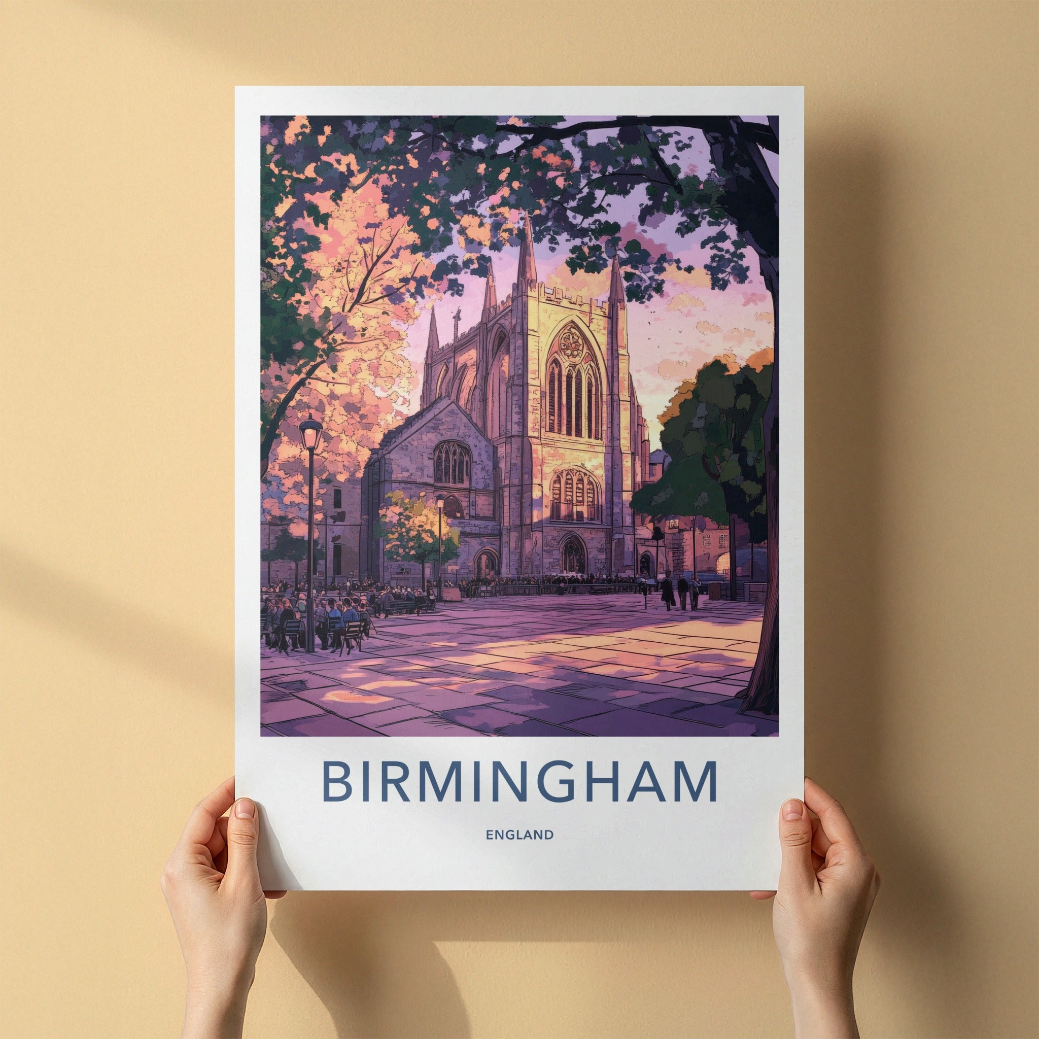 Birmingham Poster - England Travel Art - Gothic Church Square Home Decor