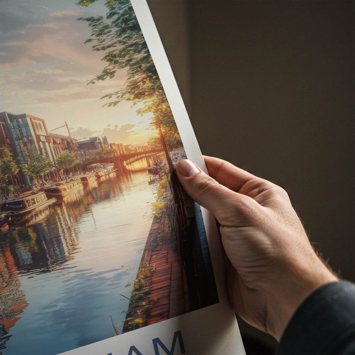 Birmingham Poster - England Travel Art - Urban Canal Sunset Home Decor