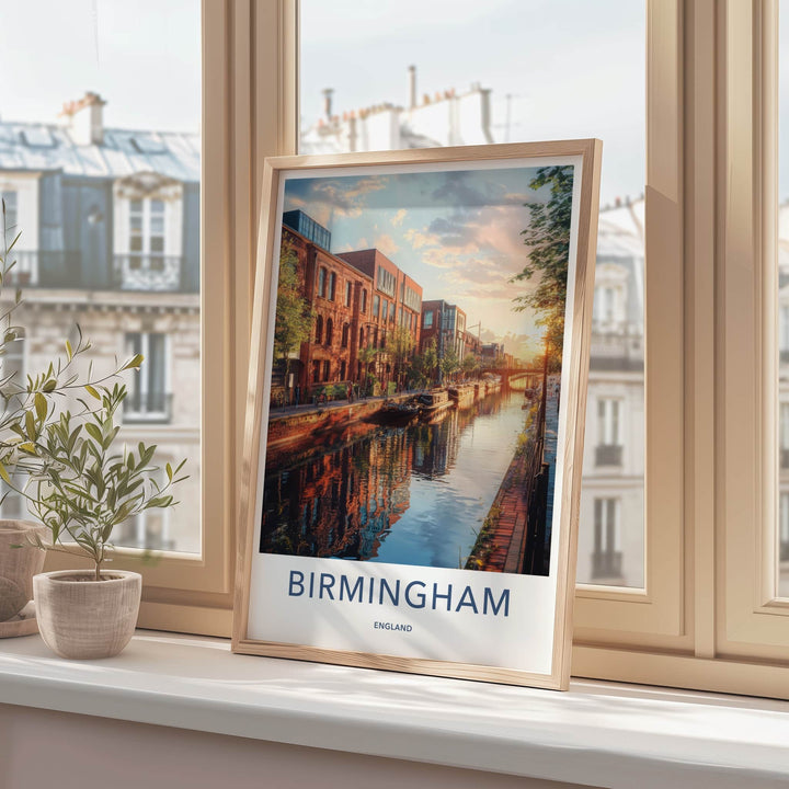 Birmingham Poster - England Travel Art - Urban Canal Sunset Home Decor