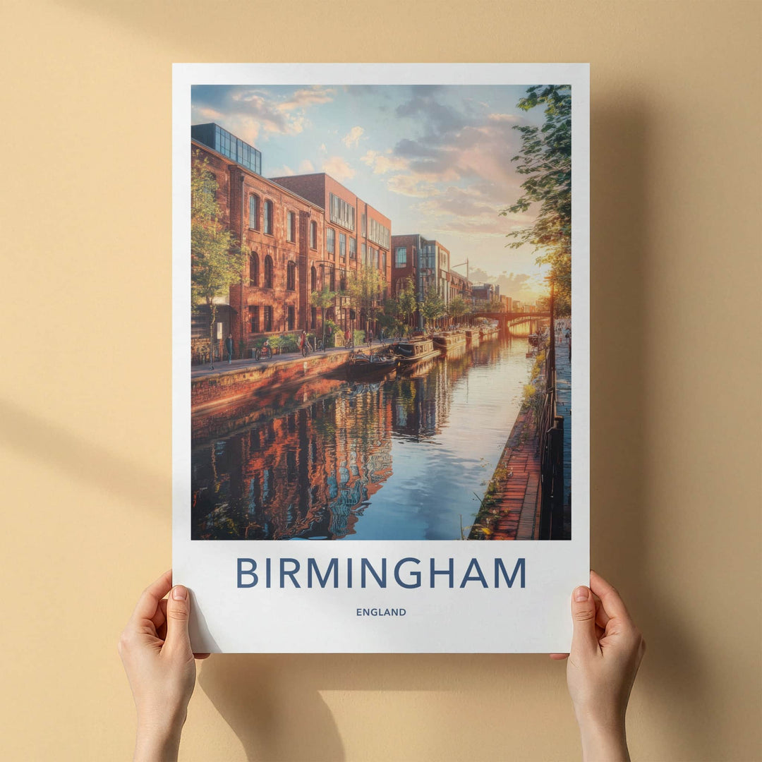 Birmingham Poster - England Travel Art - Urban Canal Sunset Home Decor