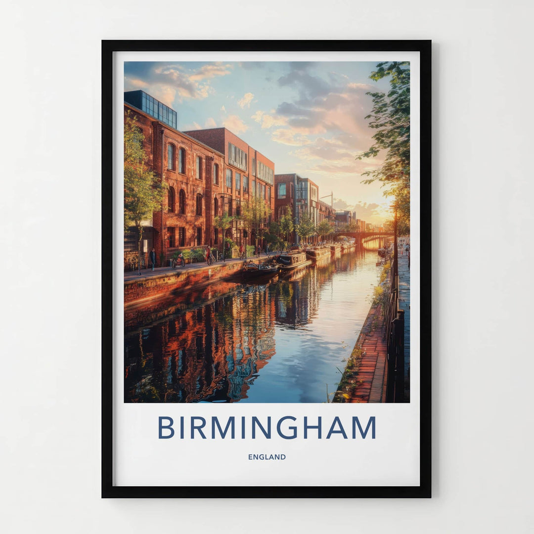 Birmingham Poster - England Travel Art - Urban Canal Sunset Home Decor