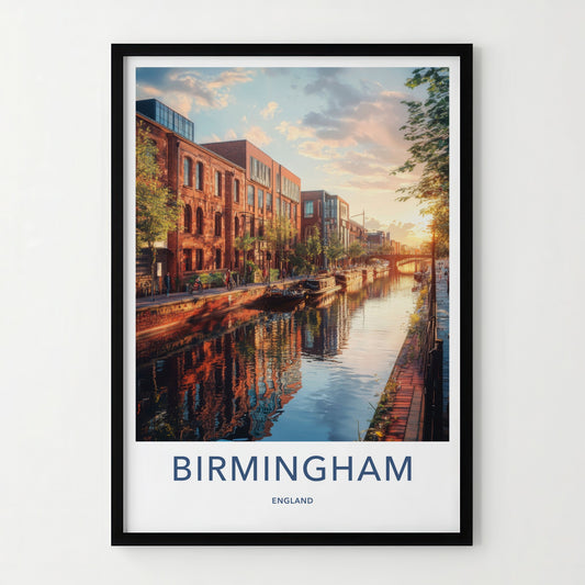 Birmingham Poster - England Travel Art - Urban Canal Sunset Home Decor