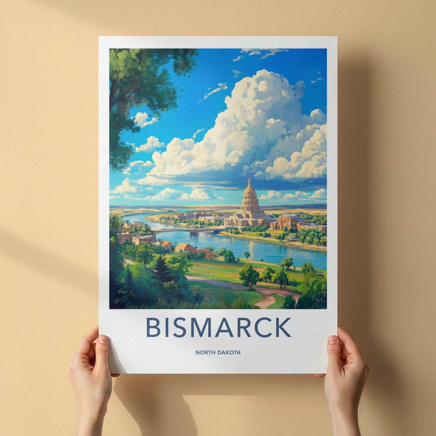 Bismarck Poster - North Dakota Wall Art - Cloudy Capitol Panorama Home Decor