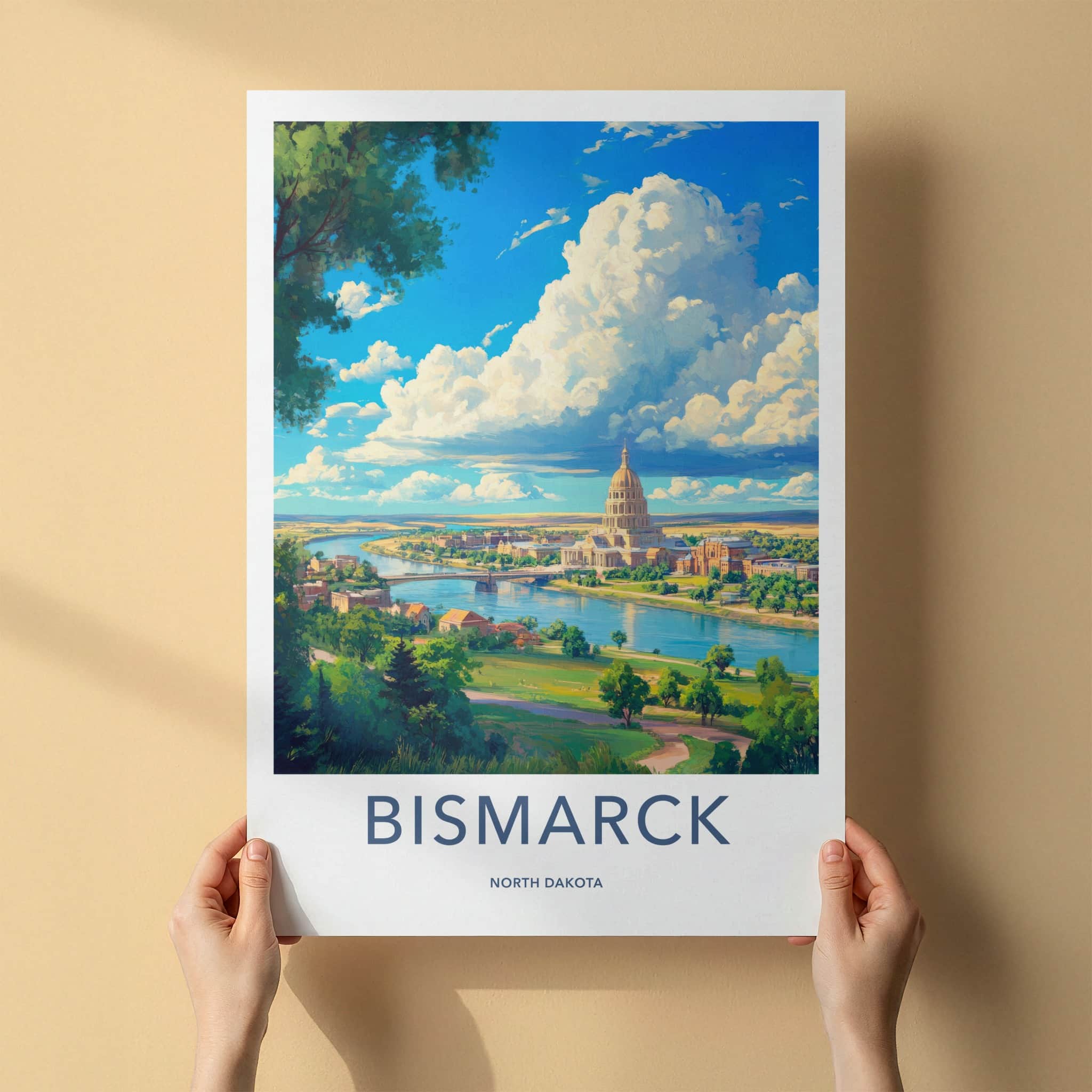 Bismarck Poster - North Dakota Wall Art - Cloudy Capitol Panorama Home Decor