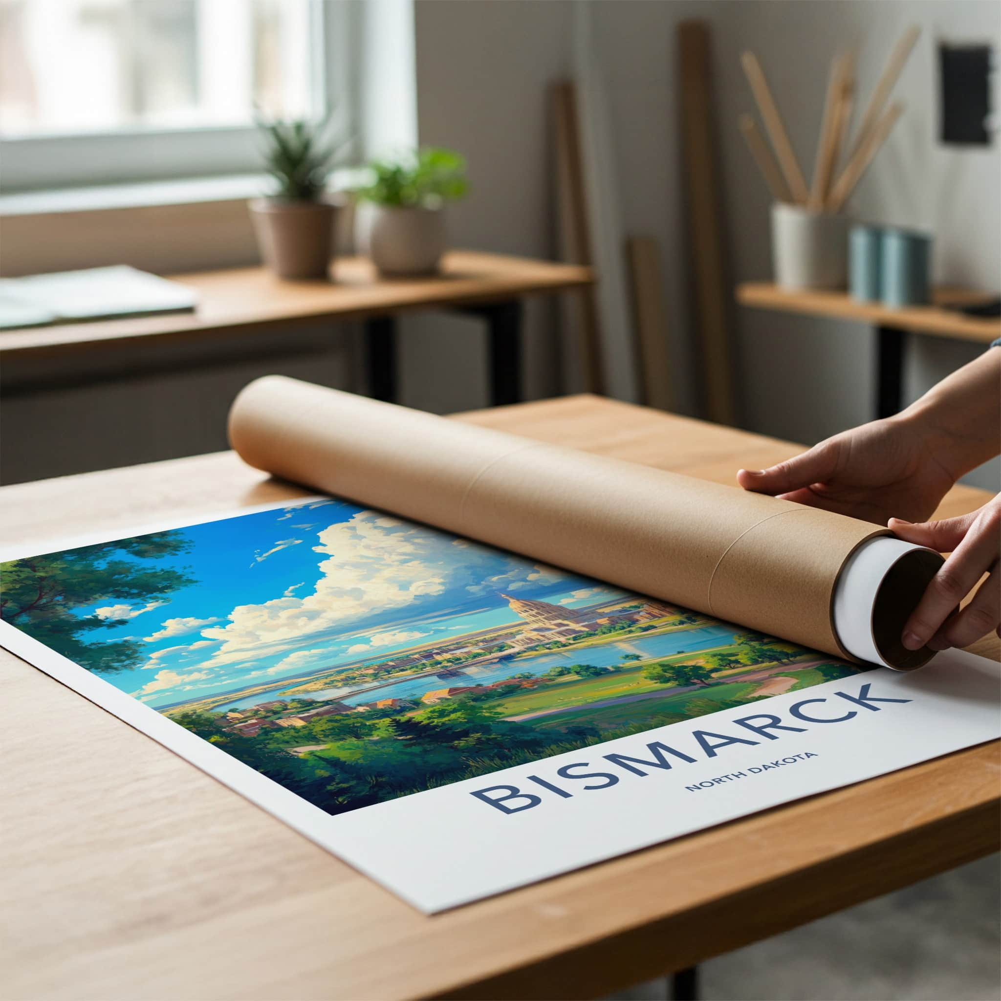 Bismarck Poster - North Dakota Wall Art - Cloudy Capitol Panorama Home Decor