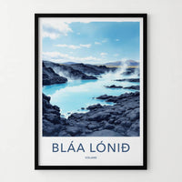 Blaa Lonid Poster - Iceland Travel Art - Steaming Blue Waters Home Decor