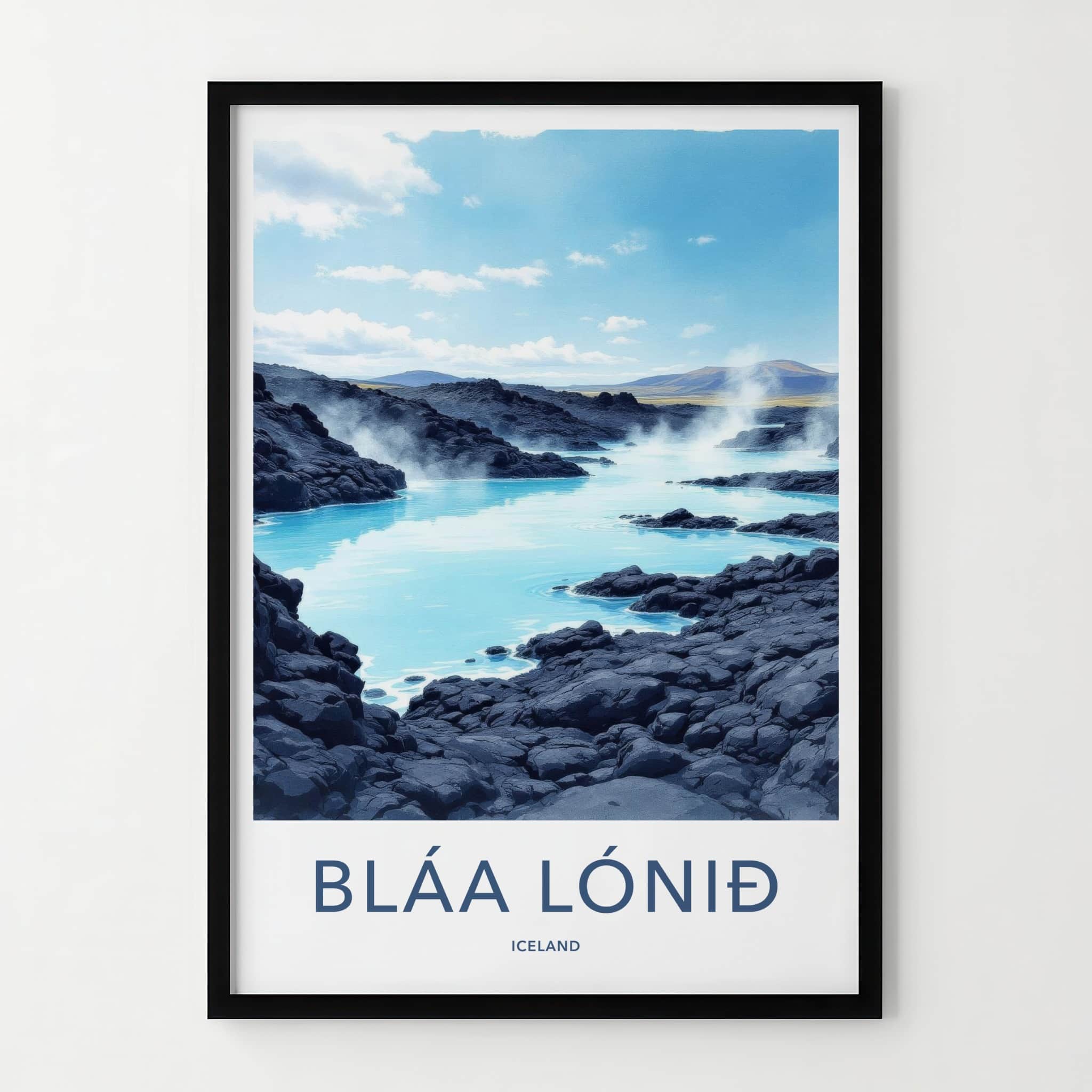 Blaa Lonid Poster - Iceland Travel Art - Steaming Blue Waters Home Decor