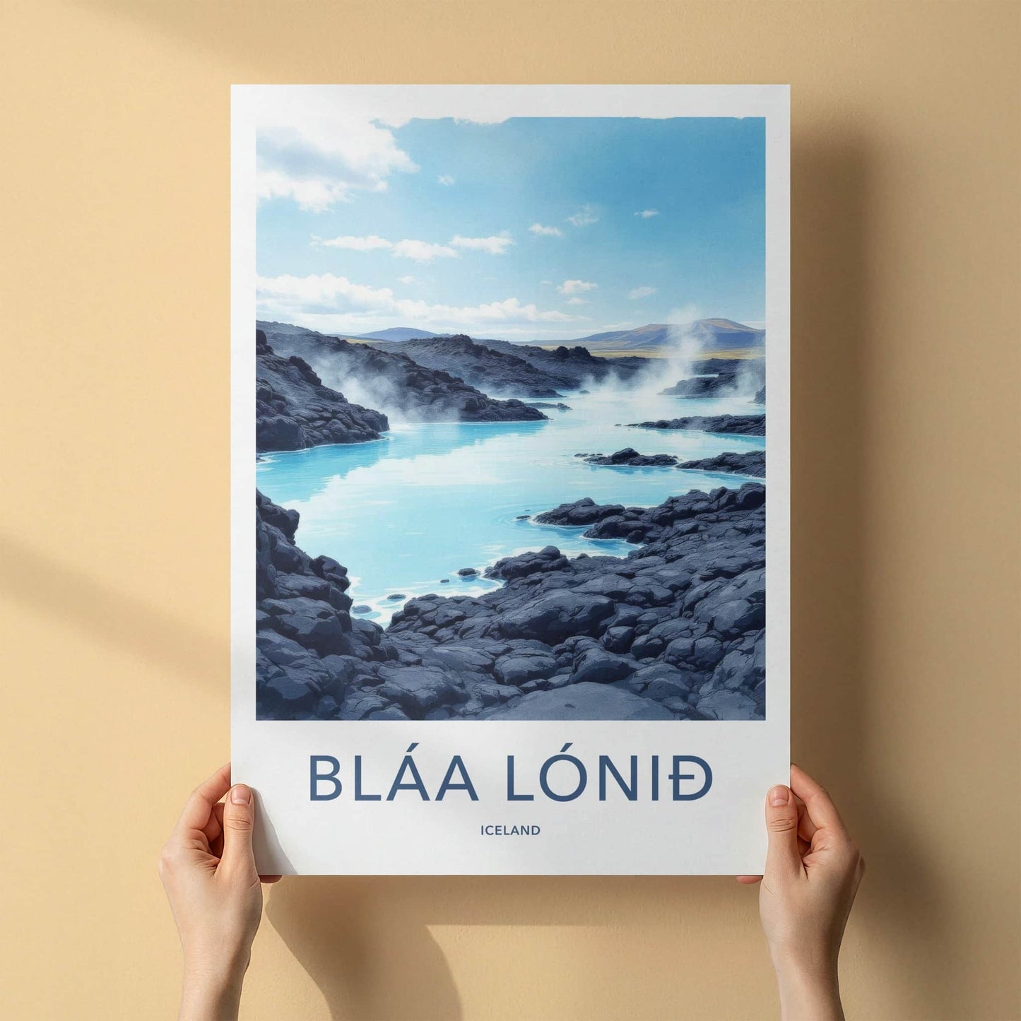 Blaa Lonid Poster - Iceland Travel Art - Steaming Blue Waters Home Decor