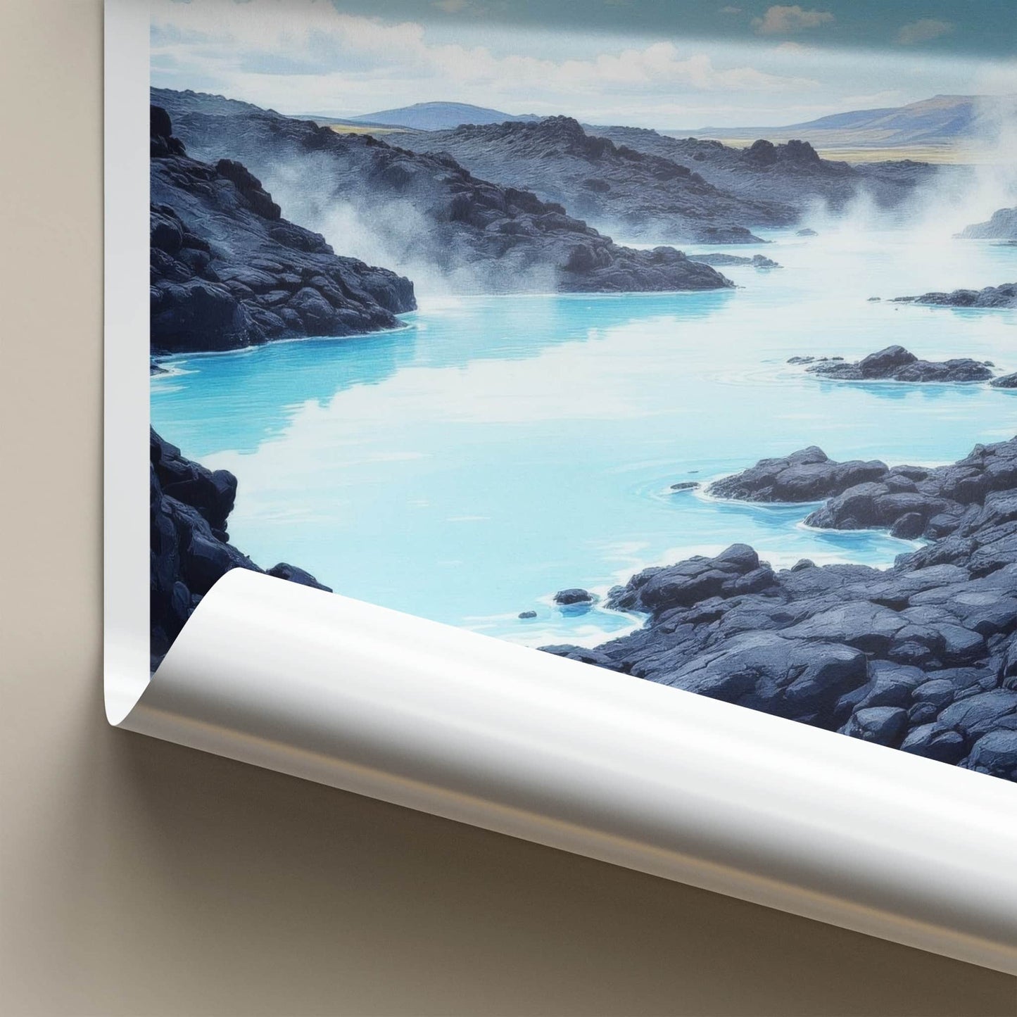 Blaa Lonid Poster - Iceland Travel Art - Steaming Blue Waters Home Decor