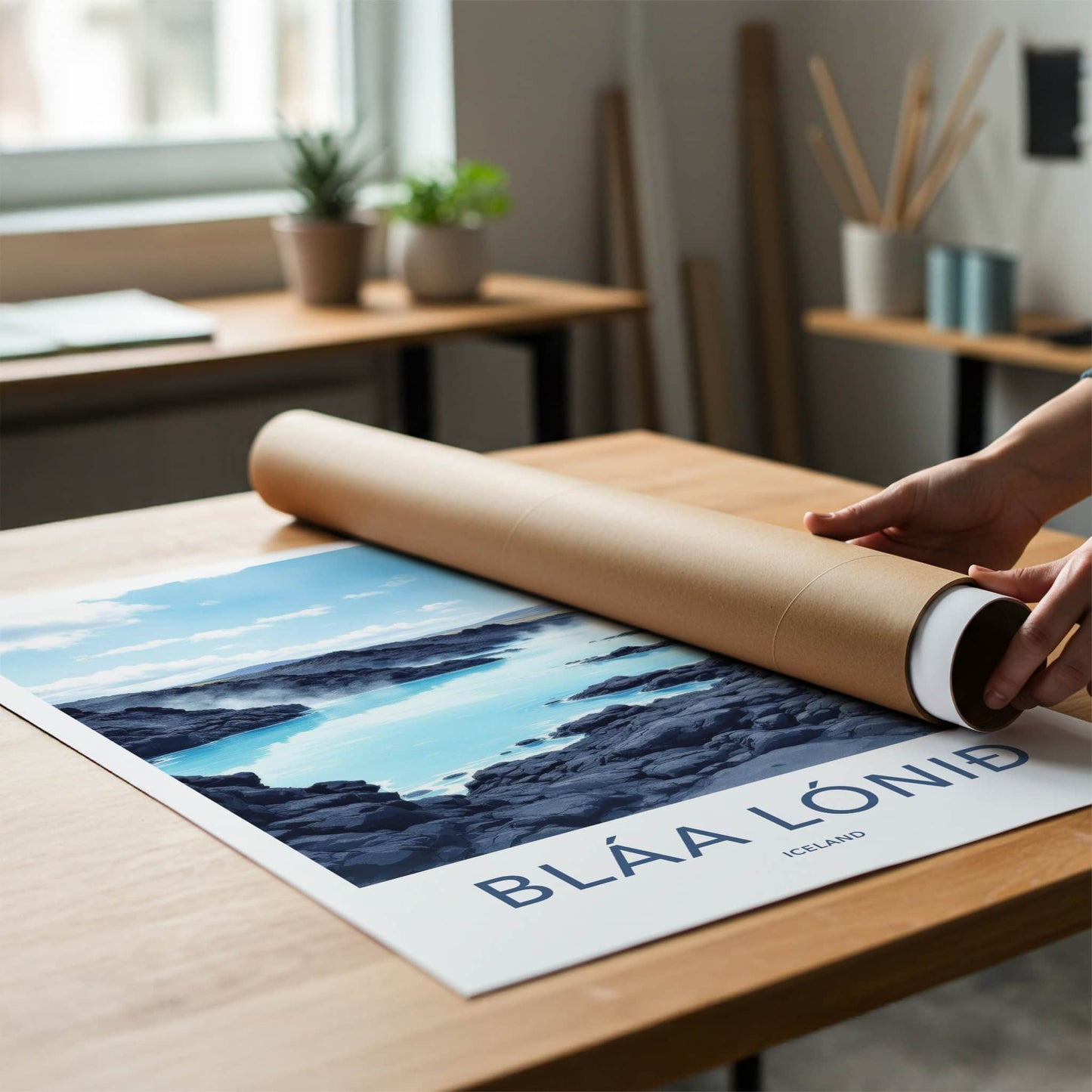 Blaa Lonid Poster - Iceland Travel Art - Steaming Blue Waters Home Decor