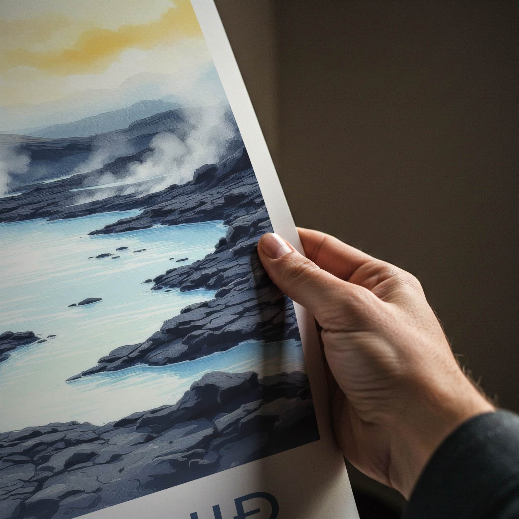 Blaa Lonid Poster - Iceland Wall Art - Steaming Blue Waters Home Decor