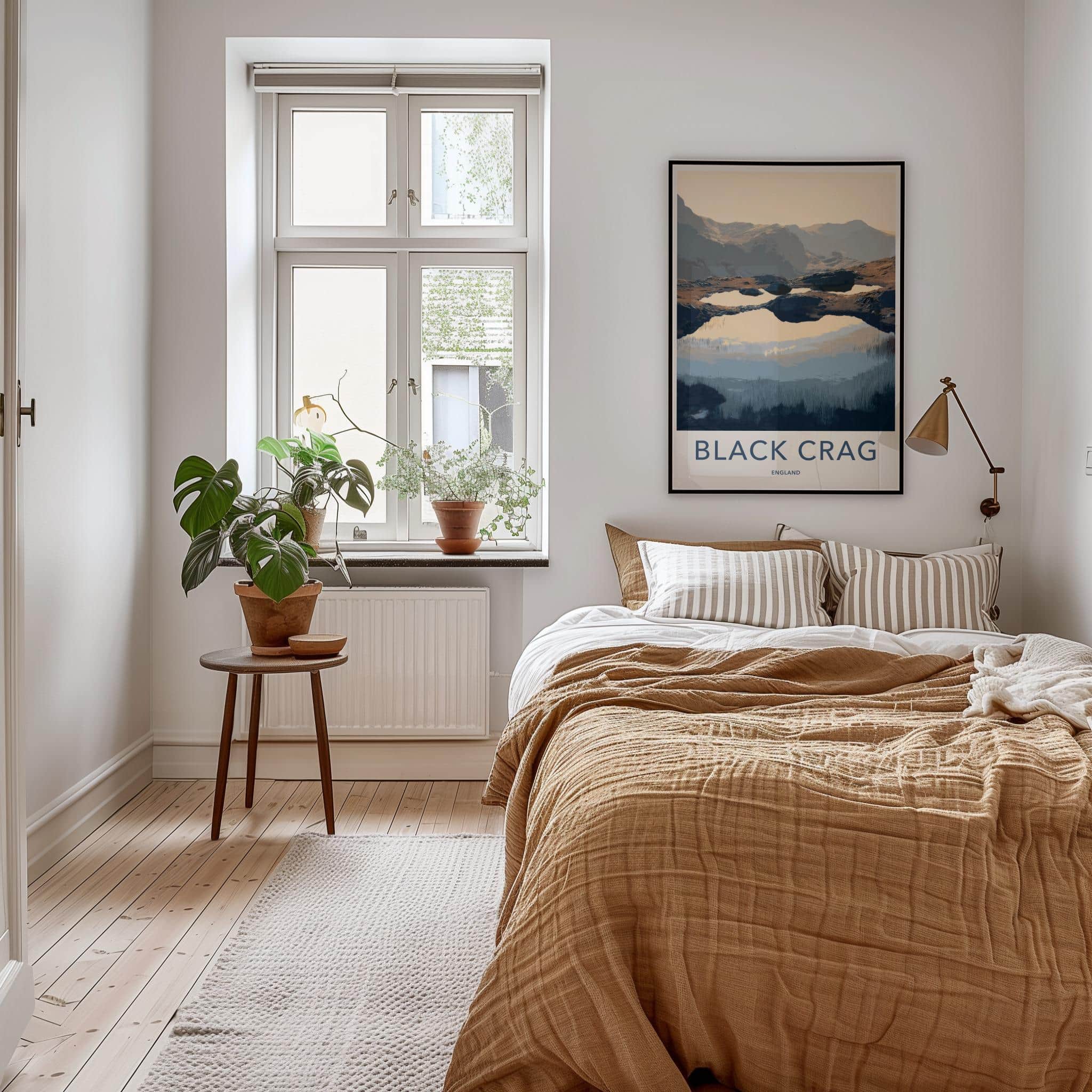 Black Crag Poster - England Travel Art - Mountain Tarn Reflections Wall Decor