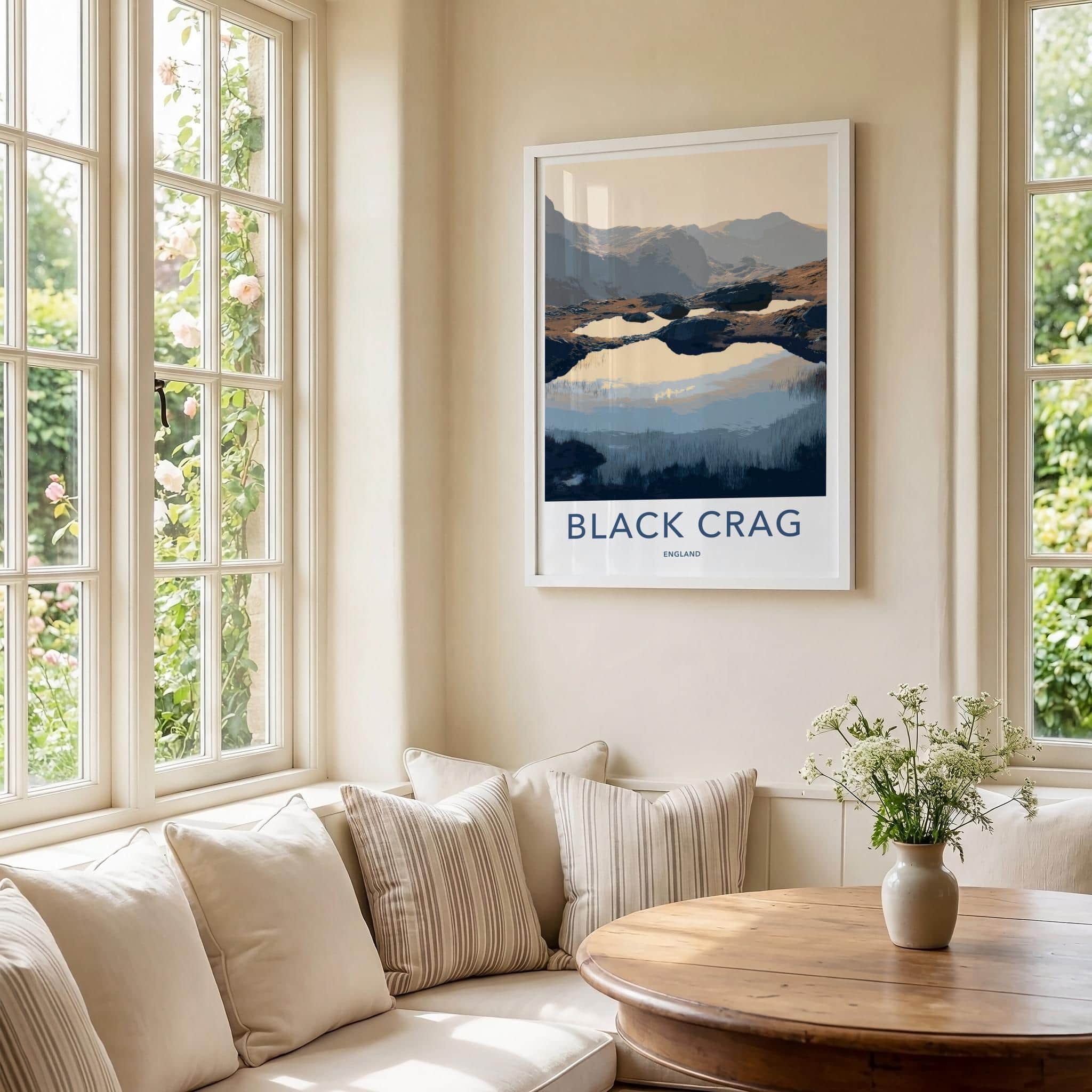 Black Crag Poster - England Travel Art - Mountain Tarn Reflections Wall Decor