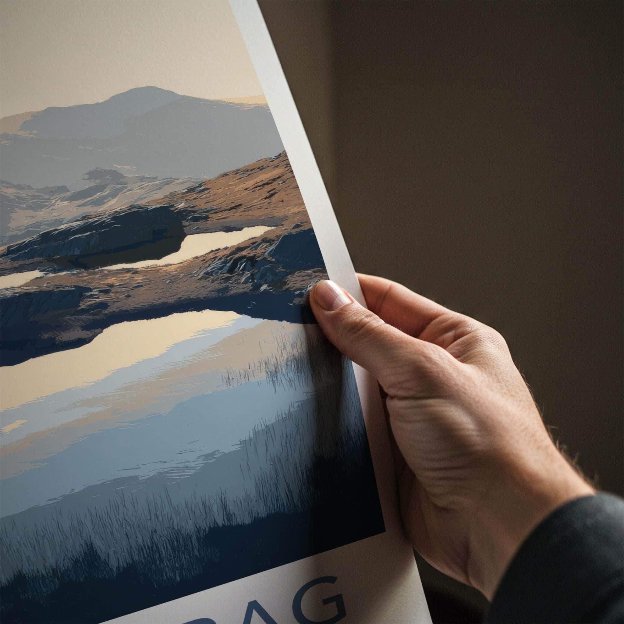 Black Crag Poster - England Travel Art - Mountain Tarn Reflections Wall Decor