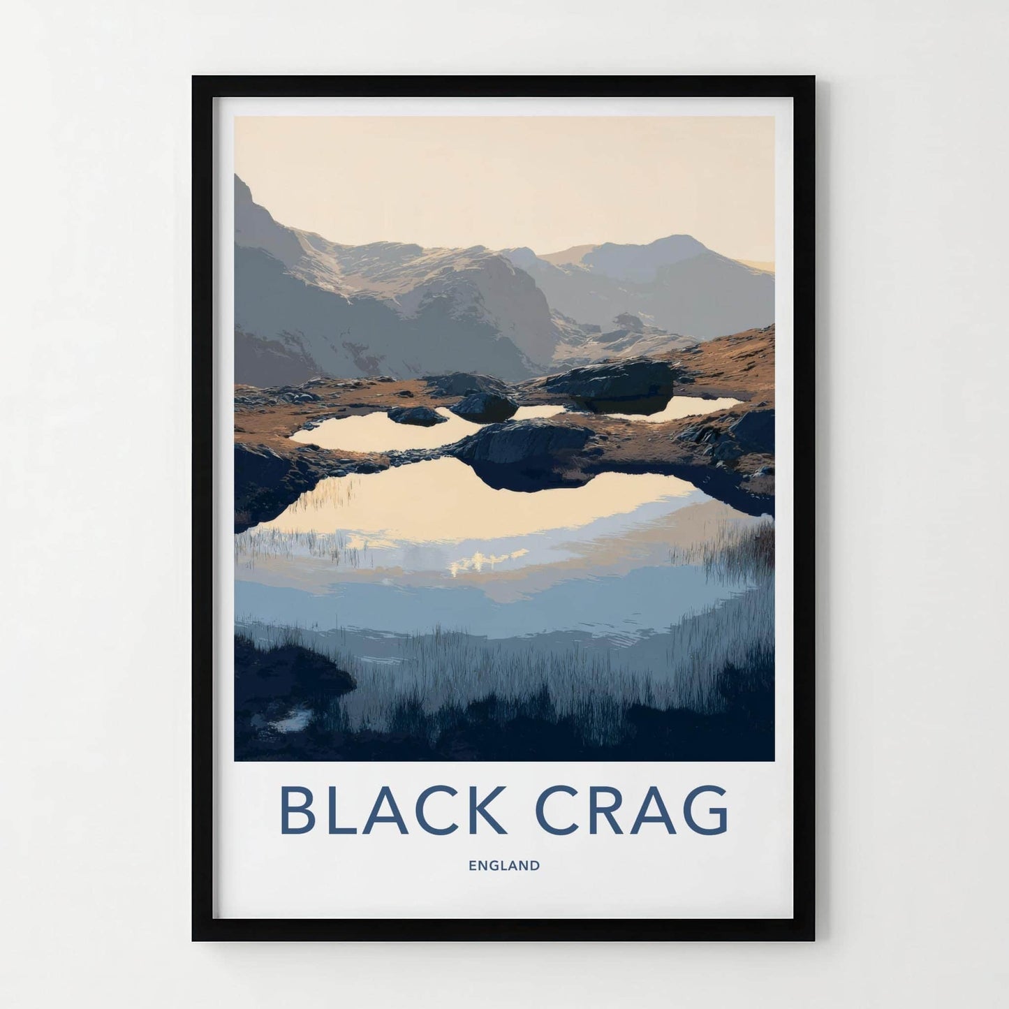 Black Crag Poster - England Travel Art - Mountain Tarn Reflections Wall Decor