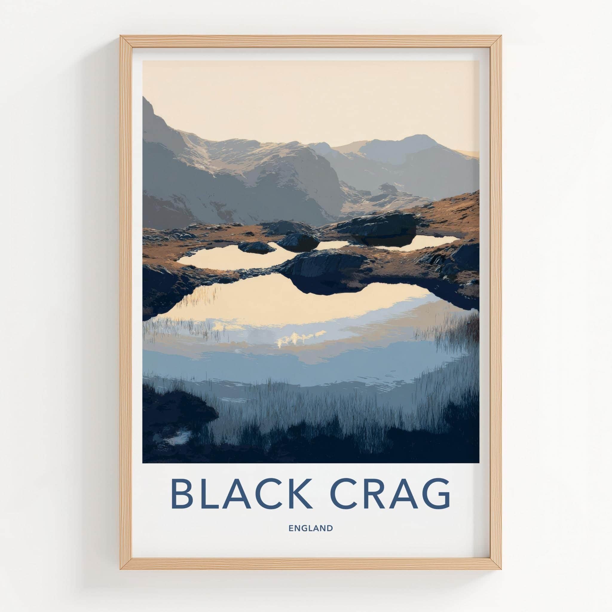 Black Crag Poster - England Travel Art - Mountain Tarn Reflections Wall Decor