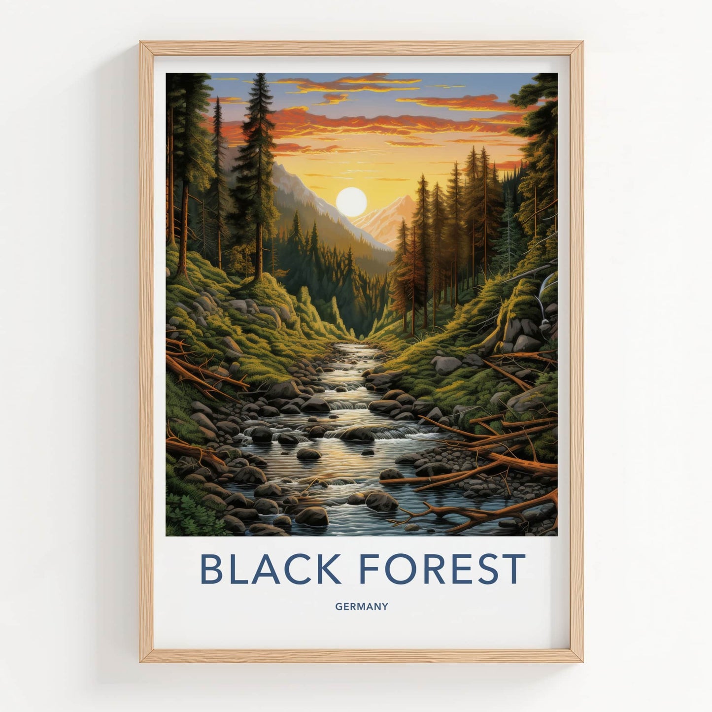 BLACK FOREST Poster - GERMANY Travel Art - Golden Sunset Stream Home Decor