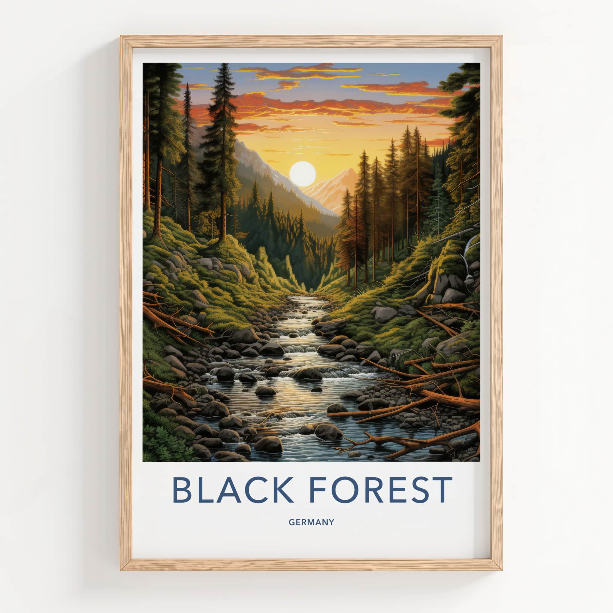 BLACK FOREST Poster - GERMANY Travel Art - Golden Sunset Stream Home Decor