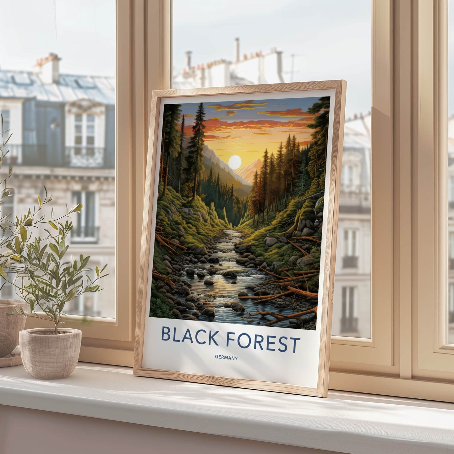 BLACK FOREST Poster - GERMANY Travel Art - Golden Sunset Stream Home Decor