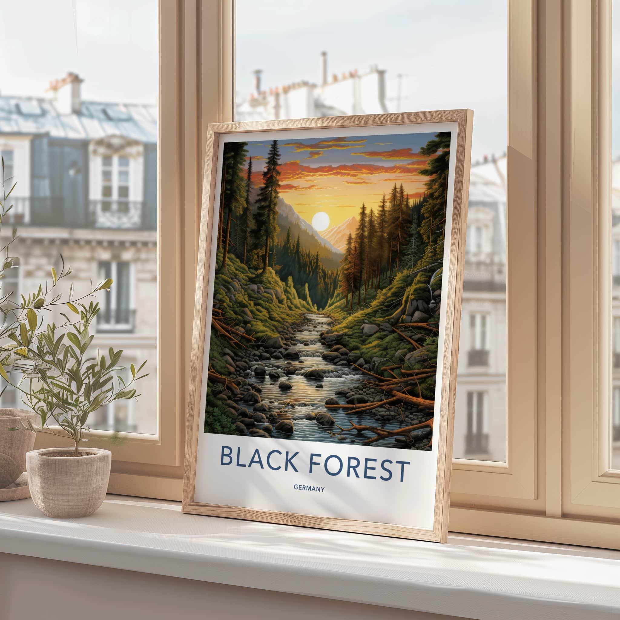 BLACK FOREST Poster - GERMANY Travel Art - Golden Sunset Stream Home Decor