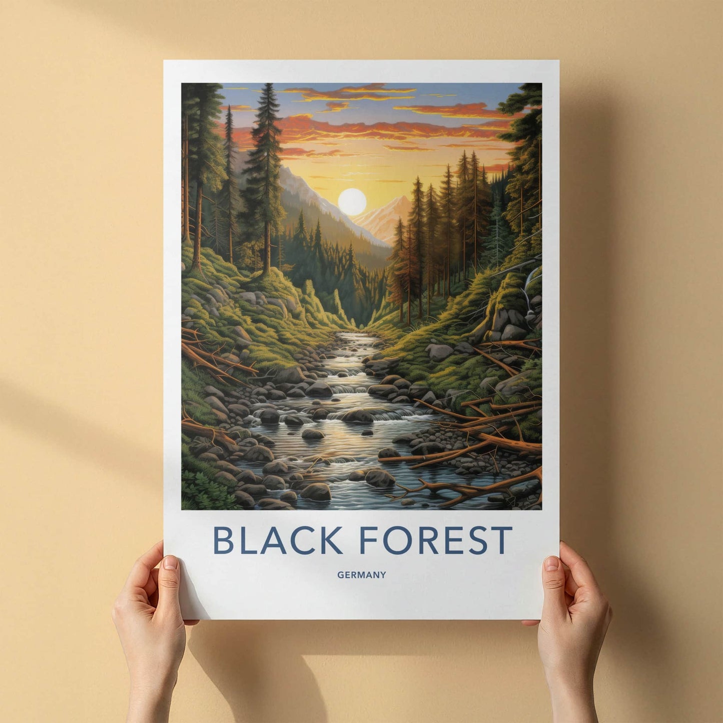 BLACK FOREST Poster - GERMANY Travel Art - Golden Sunset Stream Home Decor