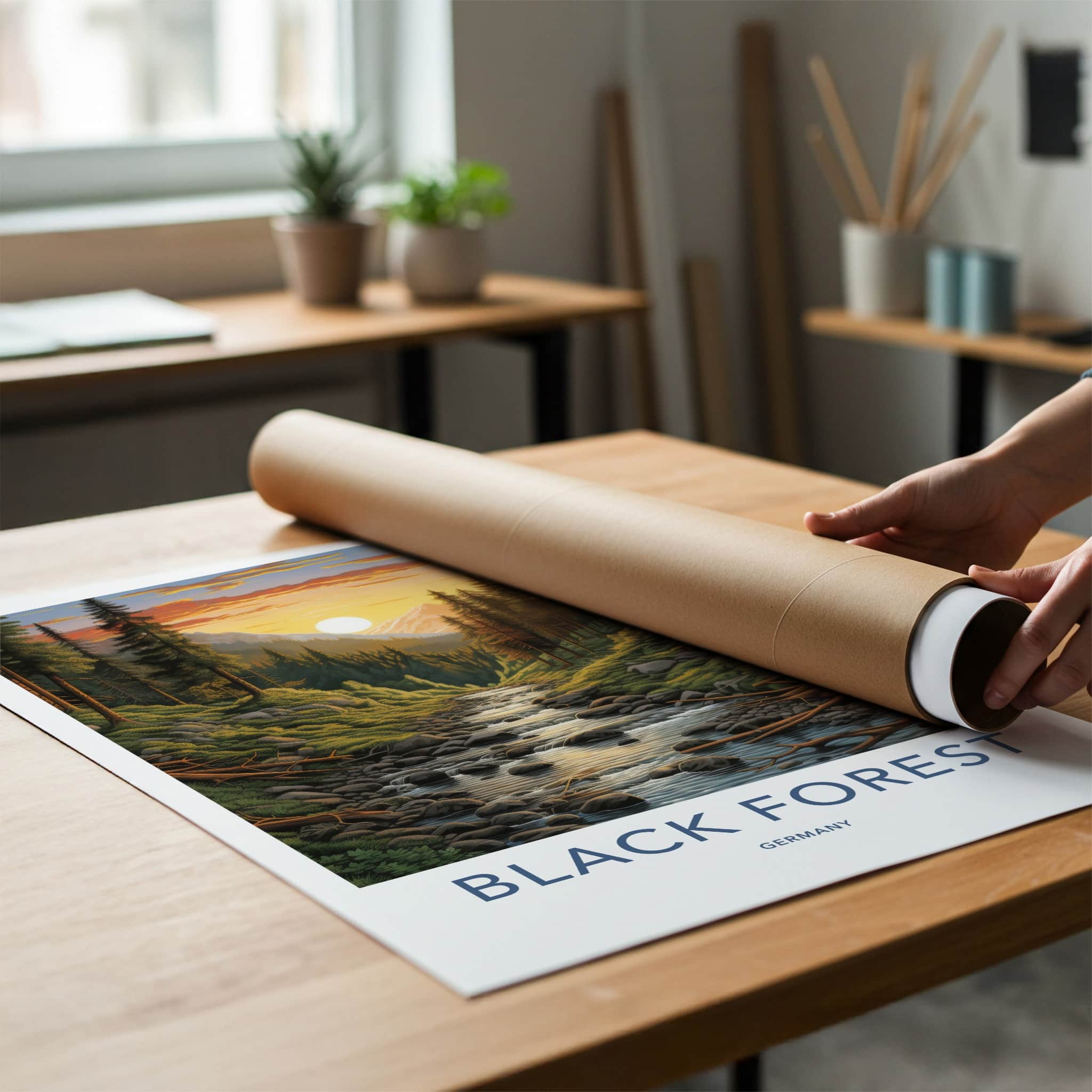 BLACK FOREST Poster - GERMANY Travel Art - Golden Sunset Stream Home Decor